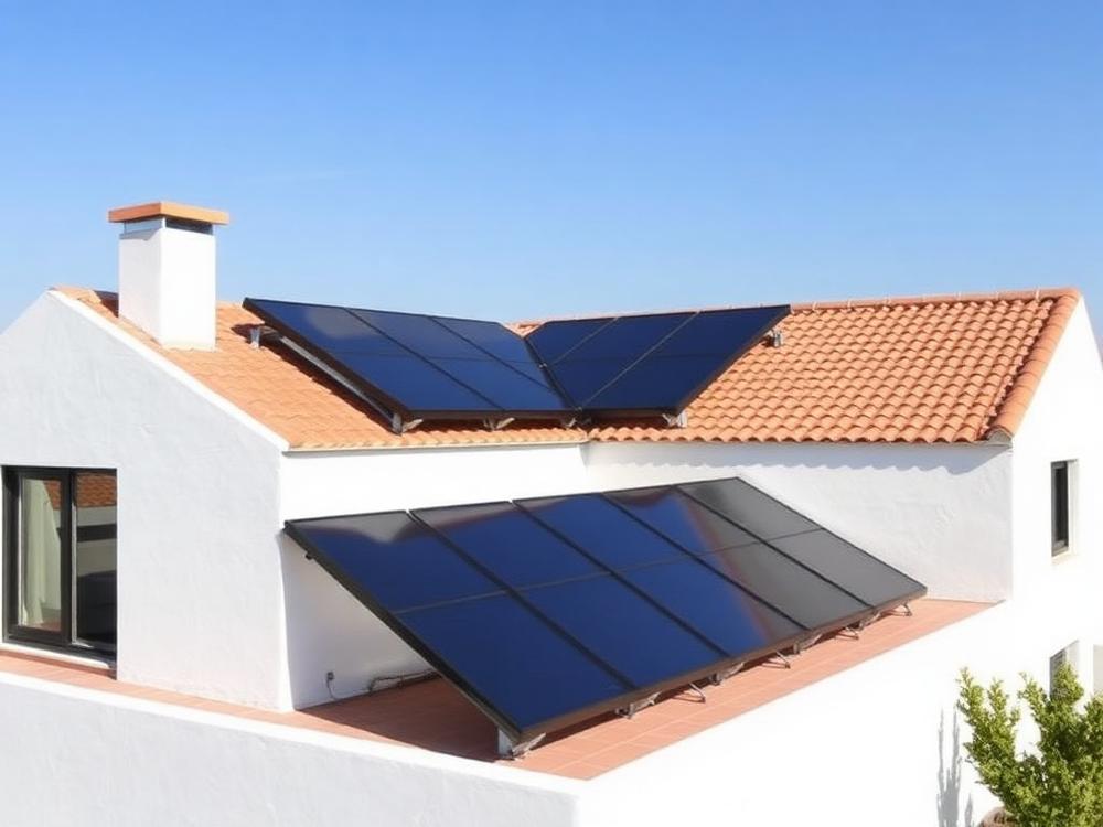 Paneles solares térmicos para agua caliente sanitaria en la cubierta de un chalé en Mazarrón