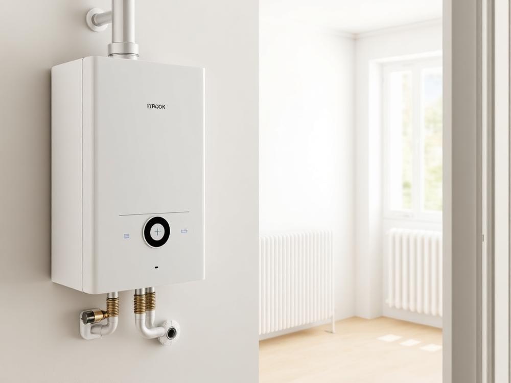 Caldera de gas de condensación y radiador instalados en una vivienda de la Región de Murcia