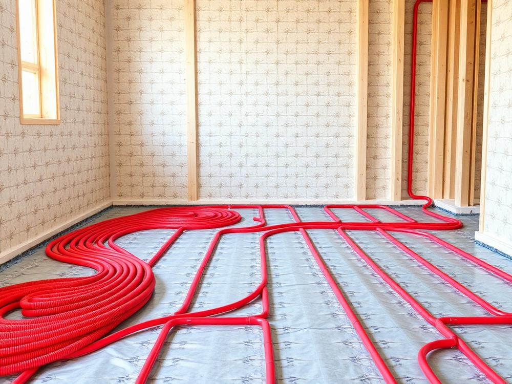 Circuitos de suelo radiante instalados sobre panel aislante en una vivienda de Molina de Segura